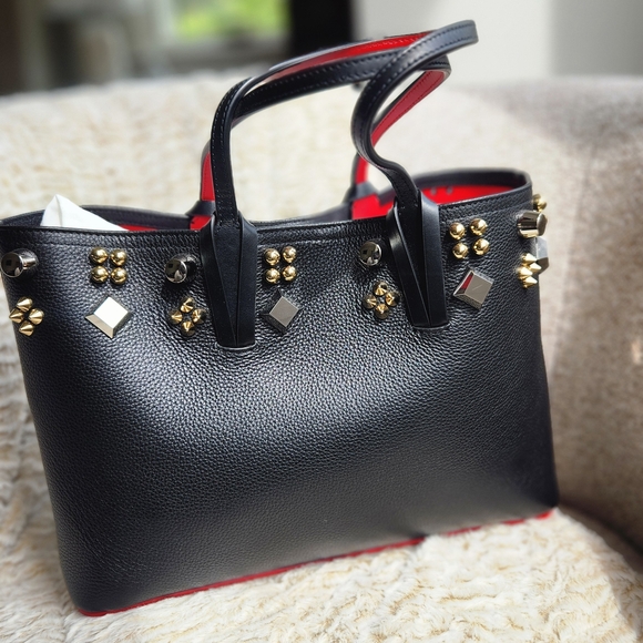 Christian Louboutin Black Leather Studded Tote with Red Interior - Picture 4 of 9